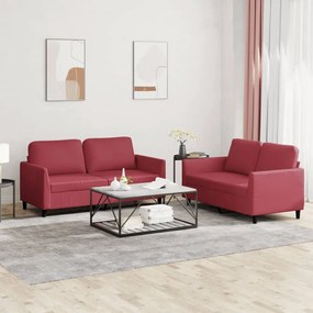 vidaXL Set de canapele cu perne, 2 piese, roșu vin, piele ecologică