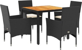 vidaXL Set mobilier grădină perne 5 piese negru poliratan/lemn acacia