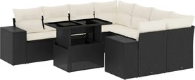 vidaXL Set mobilier de grădină cu perne, 9 piese, negru, poliratan