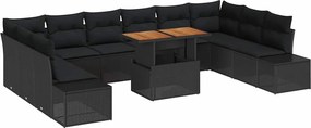 vidaXL Set de canapele pentru grădină 11 pcs Negru Rattan poli