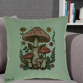 Perna Decorativa Ciuperci Vintage Floral, 40x40 cm, Verde, Husa Detasabila, Perna Inclusa, BEKZ®