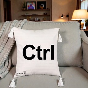 Perna Personalizata Tasta Ctrl Tipografie Bold, 40x40 cm, Bej cu Franjuri, Husa Detasabila, Perna Inclusa, BEKZ®