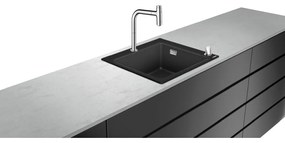 Chiuveta bucatarie neagra SilicaTec si baterie bucatarie crom cu dus extractibil Hansgrohe 43217000