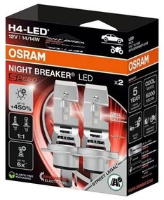 Set de 2 becuri LED auto NIGHT BREAKER SPEED H4 (P43t) / 14 W / 12 V / 6000 K - Osram