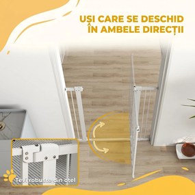 PawHut Poartă de Siguranță Extensibilă pentru Câini 76-104 x 104 cm, Deschidere cu o Singură Mână, Alb | Aosom Romania