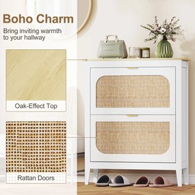 HOMCOM Dulap de pantofi subțire în stil Boho cu 2 sertare rabatabile, pentru 14 perechi de pantofi, Alb | Aosom Romania