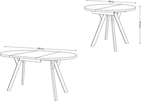Mazzoni ALMO Nuc Elegant/picioare negre - MASĂ ROTUNDĂ EXTENSIBILĂ CU PICIOARE ÎN FORMĂ DE Y STIL LOFT PENTRU SALON/SUFRAGERIE