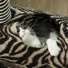PawHut Copac zgâriat în design zebra, 1 tunel pentru pisici, 3 stâlpi de zgâriat 48,5 cm x 35 cm x 93 cm, Negru + Alb | Aosom Romania