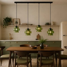 Lampă suspendată retro neagră cu sticlă verde cu 4 lumini - Denise