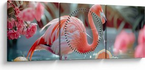 Tablou - Flamingo în iaz (cu ceas) (90x30 cm)