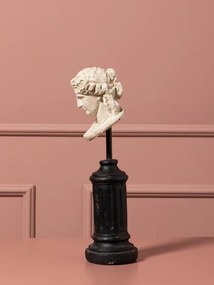 Sculptură decorativă bust de femeie din rășină natur, pe piedestal din lemn negru și tijă din metal, finisaj antichizat, 31 x 10 cm, „Livia”