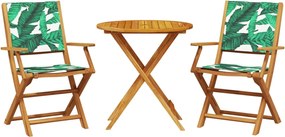 vidaXL Set mobilier bistro, 3 piese, textil model frunze/lemn masiv