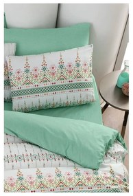 Lenjerie de pat albă/verde pentru pat dublu/canapea extinsă cu cearceaf inclus/cu 4 piese 200x220 cm Ethnic – Mila Home