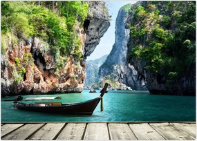 Tablou - Apă peisaj mediteranean cu barca (70x50 cm)