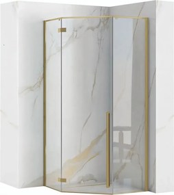 Cabina de dus pentagonala cu usa batanta auriu periat Rea Diamond 90x90 cm