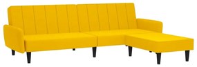 Canapea extensibila 2 locuri, cu taburet, galben, catifea Galben, Cu scaunel pentru picioare