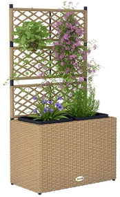 Outsunny Jardiniieră pentru plante cu trei băci în rășină împletită și oțel 57 x 30 x 107 cm nisip | Aosom Romania