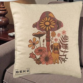 Perna Decorativa Ciuperca Caine Boho, 40x40 cm, Bej, Husa Detasabila, Perna Inclusa, BEKZ®