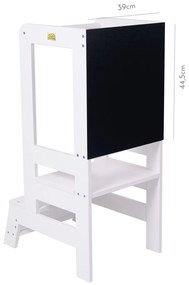 Inaltator Learning Tower Ajustabil cu tabla de scris, Ajutor de bucatarie MeowBaby  , lemn Alb