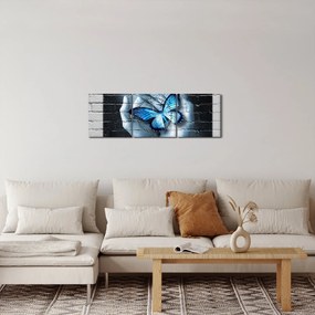 Tablou cu flutere albastru pe perete (cu ceas) (90x30 cm)