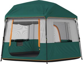 Outsunny Cort de camping pentru 4-6 persoane, stabil, impermeabil 3000mm, cort familial cu acoperire superioară detașabilă, protecție UV30+, verde | Aosom Romania