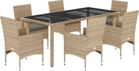 vidaXL Set mobilier de grădină cu perne 7 piese bej poliratan & sticlă