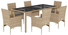 3278565 vidaXL Set mobilier de grădină cu perne 7 piese bej poliratan & sticlă