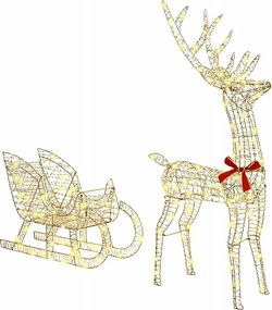 vidaXL Sanie cu ren cu 200 LED Alb cald 70 x 26 x 129 cm PET