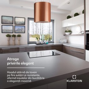 Klarstein Barett, hotă suspendată, Ø 38 cm, recirculare a aerului 590 m³ / h, LED, cupru