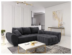 Colțar extensibil cu tapițerie de catifea și șezlong pe partea dreaptă Windsor & Co Sofas Nuage, gri închis