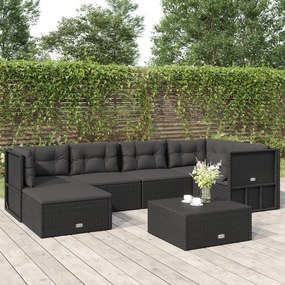 3187130 vidaXL Set mobilier de grădină cu perne, 6 piese, negru, poliratan