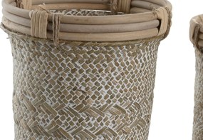 Set 2 coșuri depozitare din ratan și paie împletite, natur, cu capac, finisaj patinat, 24 x 20 x 20 cm, „Chaumont-Porcien”