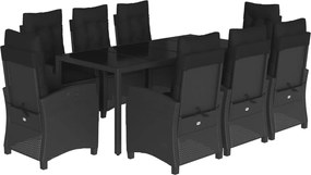 vidaXL Set mobilier de grădină cu perne, 9 piese, negru, poliratan