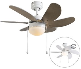 Ventilator de tavan alb cu imprimeu lemn 80cm cu comutator cu lanț - Fresh