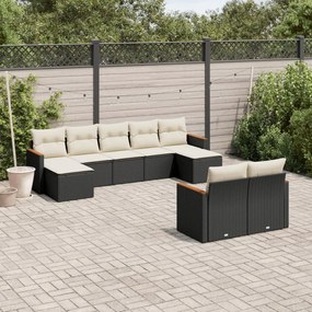 3258801 vidaXL Set mobilier de grădină cu perne, 9 piese, negru, poliratan