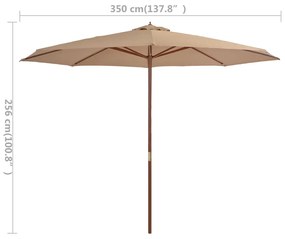 Umbrela de soare de exterior, stalp din lemn, gri taupe, 350 cm Gri taupe