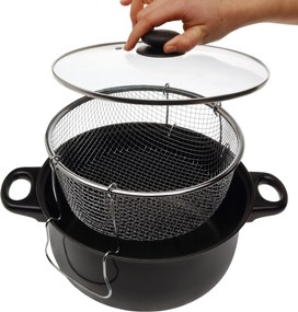 Oală cu coș și capac de sticlă, 26 cm