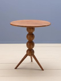 Măsuță de cafea rotundă din lemn de mango, cu picior central decorat cu sfere etajate, natur, finisaj satinat, 65×76 cm, „Bilabo"