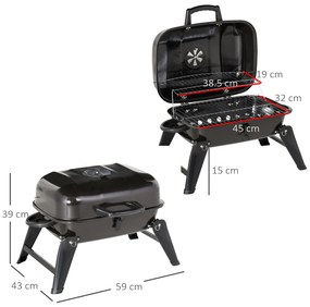 Outsunny Barbecue BBQ Grill de Masa cu Carbune Portabil Pliabil,Fier,Negru, 59x43x36cm