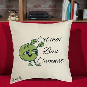Cadou pentru Cumnat - Perna Personalizata Cel mai Bun Cumnat cu Personaj Funny Verde, 40x40 cm, Ecru, Husa Detasabila, Perna Inclusa, BEKZ®