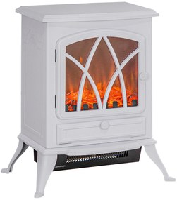 HOMCOM Șemineu electric pe picior 1000/2000 W, șemineu decorativ fals cu efect de flacără LED, alb | Aosom Romania