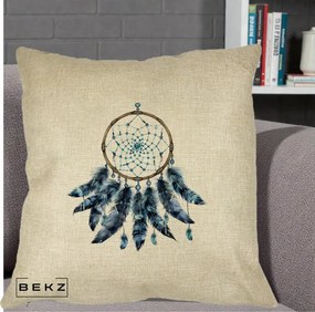 Perna Personalizata Prinzator de Vise cu Pene Albastre, 40x40 cm, Crem, Husa Detasabila, Perna Inclusa, BEKZ®