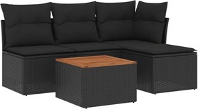 vidaXL Set mobilier de grădină cu perne, 5 piese, negru, poliratan