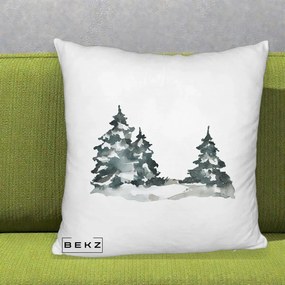 Perna Decorativa Brazi Inzapeziti Acuarela, 40x40 cm, Alb Pufos, Husa Detasabila, Perna Inclusa, BEKZ®