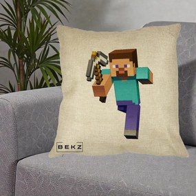 Perna Personalizata Minecraft Steve, 40x40 cm, Crem, Husa Detasabila, Perna Inclusa, BEKZ®