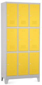 Dulap metalic - 9 cutii, 90 x 45 x 195 cm, picioare fixe, încuietoare cilindrică, galben - ral 1023