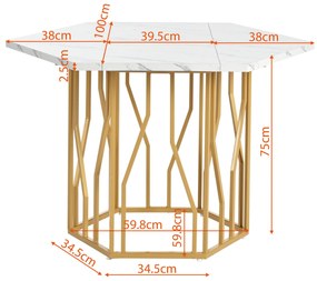 Masă de dining hexagonală modernă, Alb+Auriu | Aosom Romania