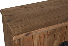 Comodă TV living din lemn reciclat, natur, cu 2 uși, 2 sertare și mâner rotund din metal negru, 65 x 156 x 44 cm, „Haven”