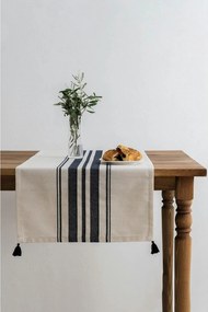 Traversa masa TEREZA, alb/albastru inchis, bumbac/poliester, 50x150 cm