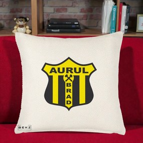 Perna Personalizata Aurul Brad Fotbal, 40x40 cm, Crem Reliefat, Husa Detasabila, Perna Inclusa, BEKZ®